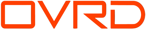 Red 'OVRD' logo on a black background